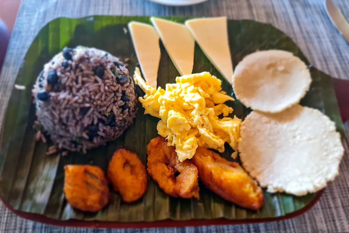 A traditional Costa Rican breakfast plate with gallo pinto, eggs, plantains and cheese. Photo: Joshua ten Brink / WildPhotography.com